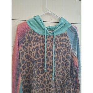 Crazy train women's XL cotton blend animal print Baja hooded t-shirt spring